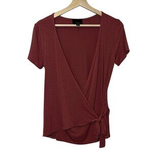 Lumiere Anthropologie Women’s Top Wrap Small Size Stretch V Neck Tie Front Red